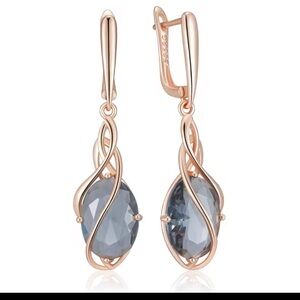 585/14k Rose Gold Drop Earrings with Blue Quartz Gemstone